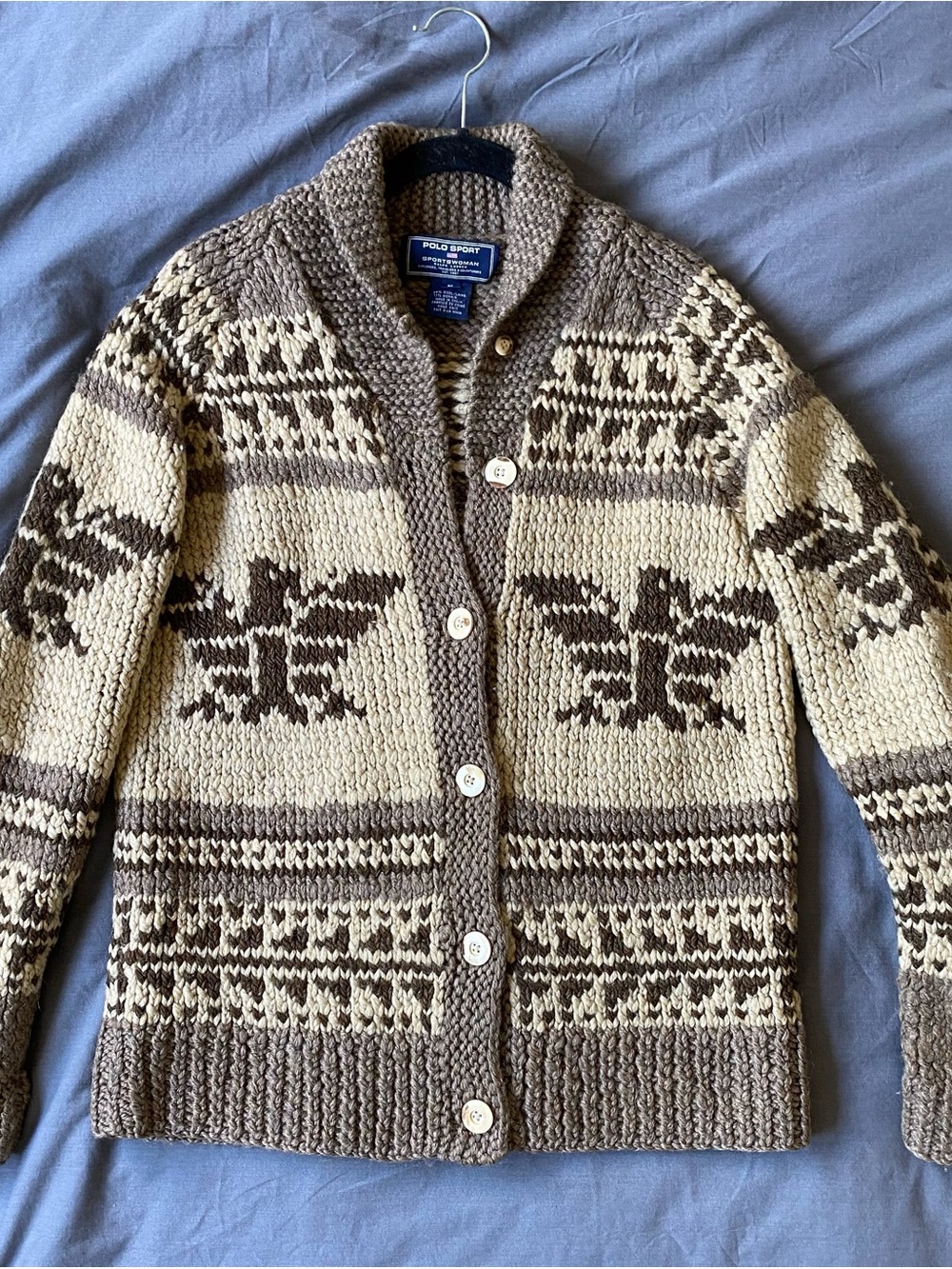 Polo by Ralph Lauren Cream and Brown Fair Isle Shawl Collar Cardigan